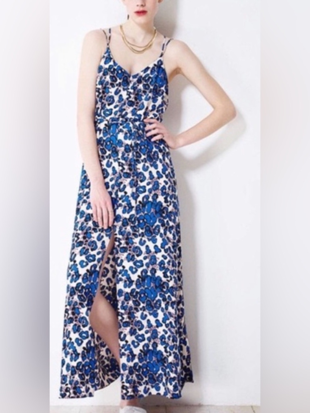 Topshop Blue and Black Leopard-Print Slip Dress